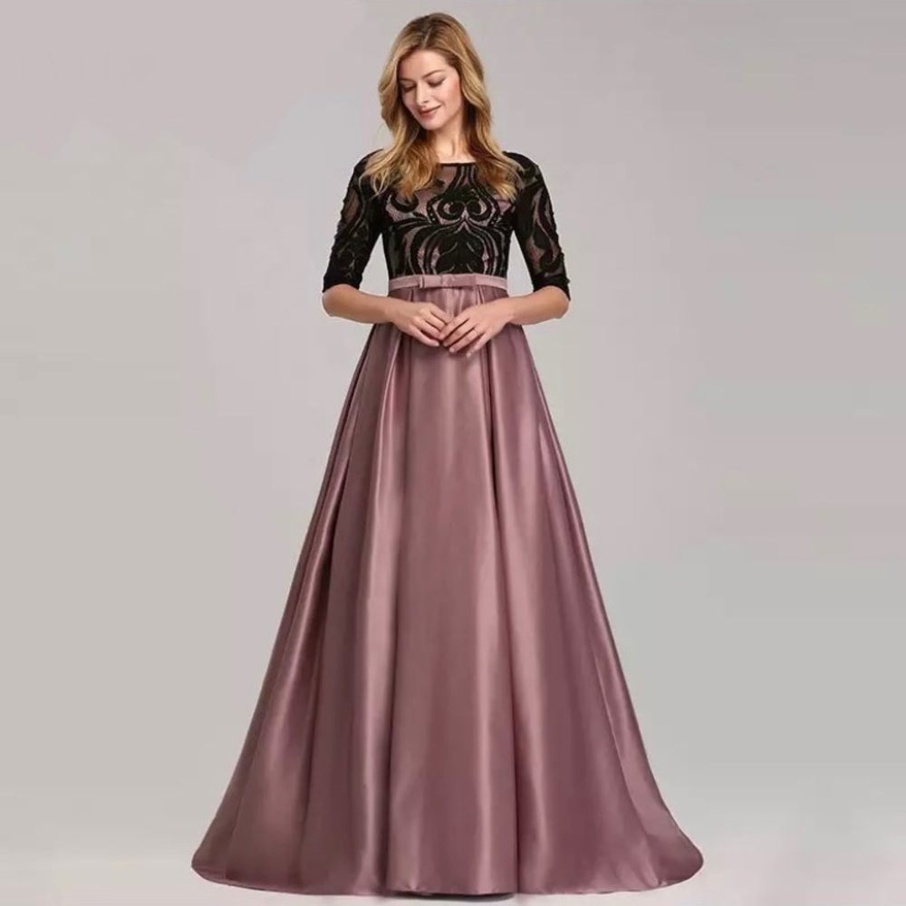 Black Lace top w/ Mauve Satin A-line dress (Sz 6) - Picture 2 of 6